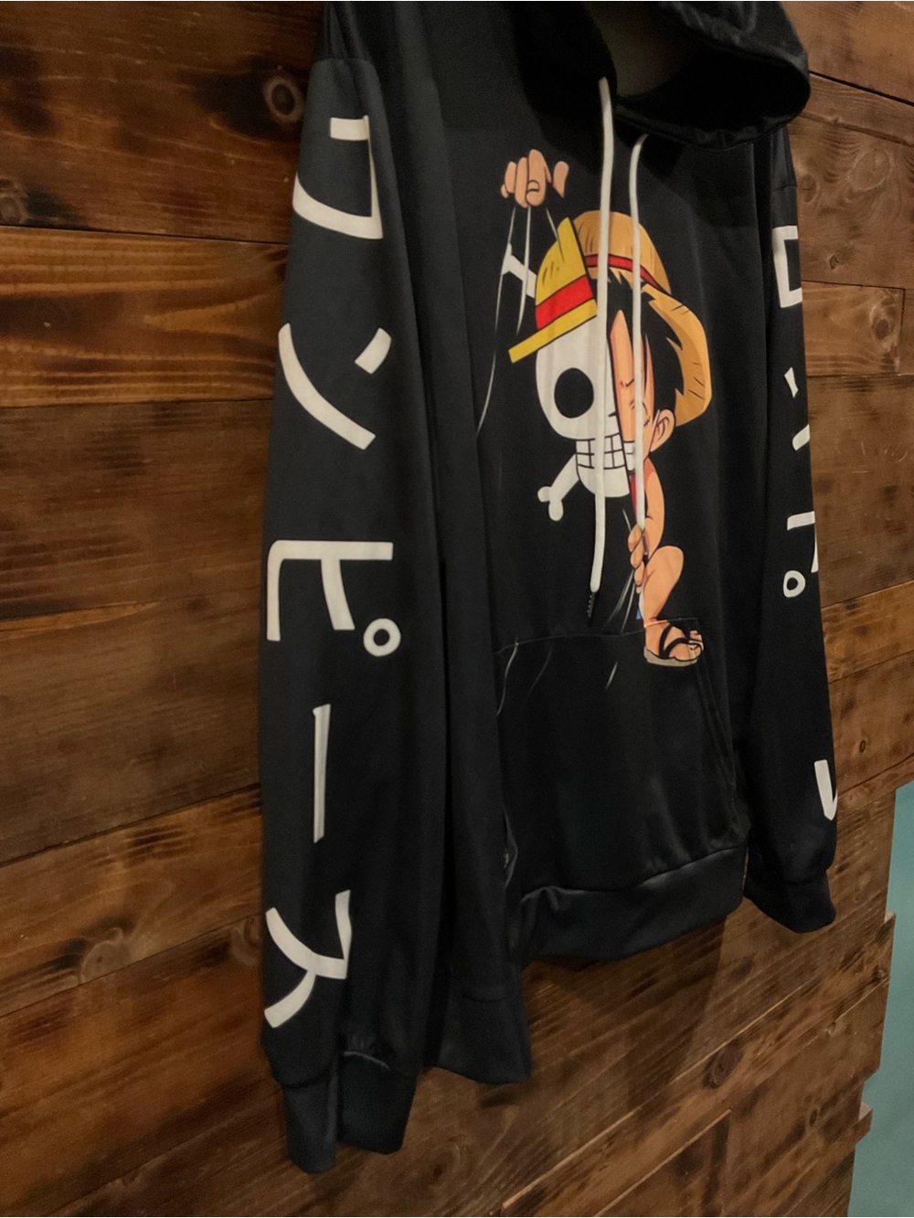 ONE PIECE Luffy Straw Hat Pirate Crew Black Hoodie Anime Large MENS WOMENS LG - Picture 3 of 8